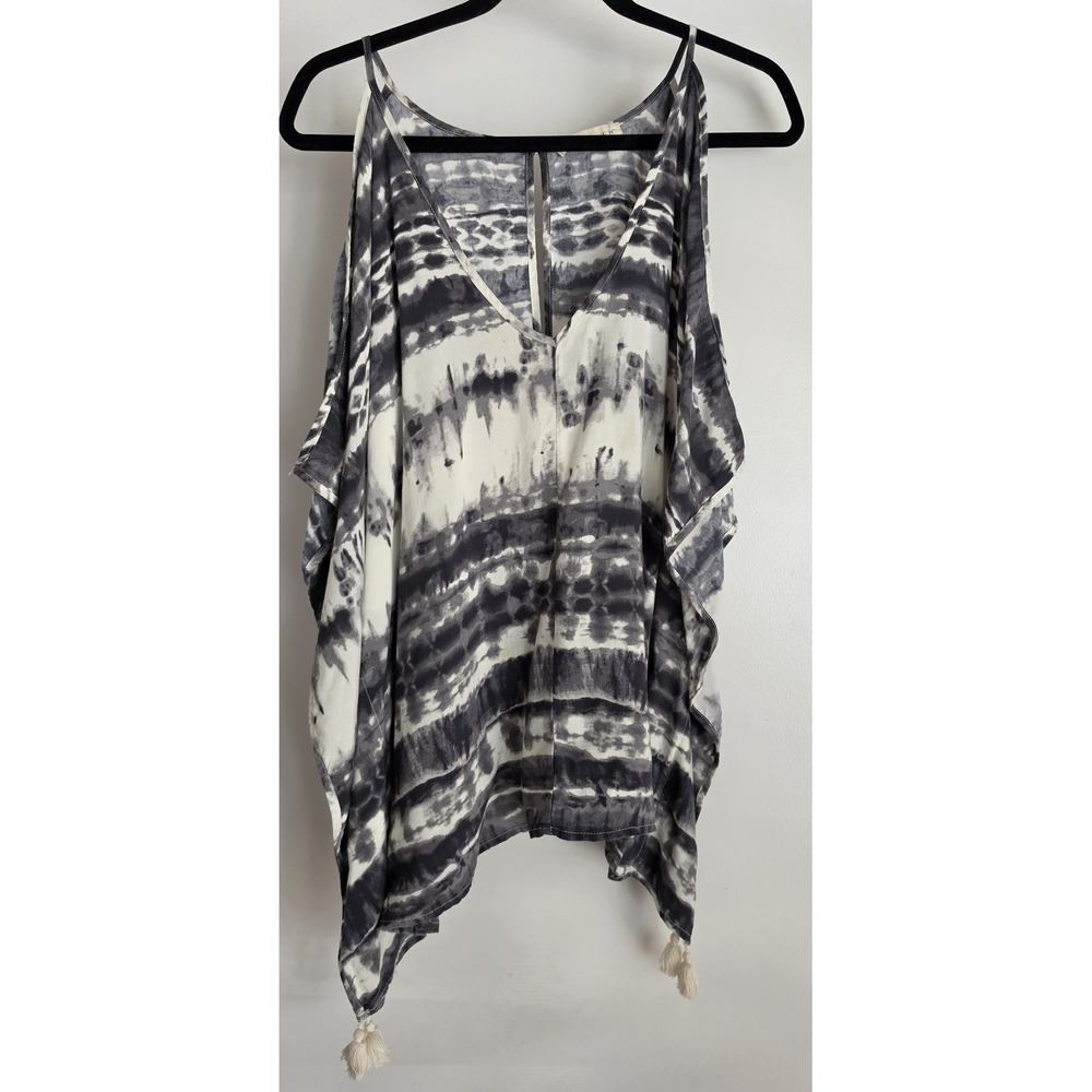 Love Stitch Women's Short Sleeve Gray Tie Dye Rayon Top Cold Shoulder Tunic